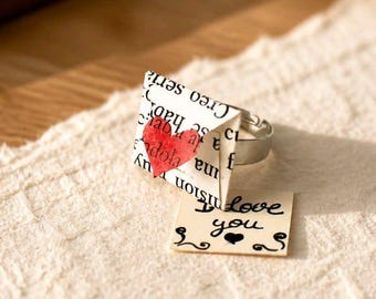 Personalized Paper Envelope Ring, Secret Message Jewelry, Adjustable Statement Ring