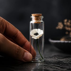 Fiore di papavero in miniatura in fiala di vetro - Vera opera d'arte botanica, scultura di carta, regalo unico