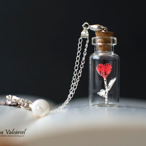 Tiny Heart in a bottle necklace - Vial Pendant