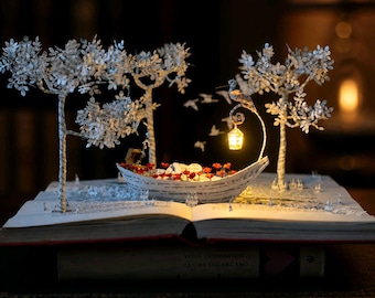 Illuminated Book Sculpture, Altered Book Art with LED Light, Literary Decor, Book Lover Gift, Into the Mystic