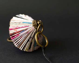 Origami Book Sculpture Necklace: Paper Art Jewelry, Bronze Detail