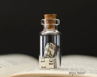 Tiny Paper Books in a bottle - Vial with miniature books - Fathers day gift