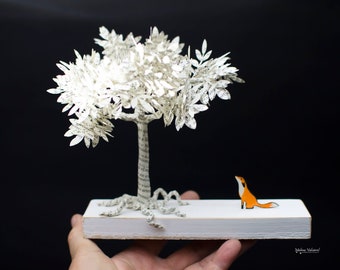 Little Fox under a Tree - Paper Art - Paper Fox - Paper Tree - Artisan Creation