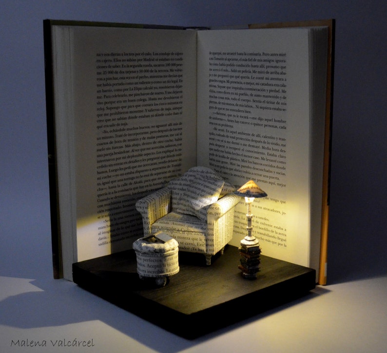 Diorama Paper Sculpture Handmade Art Miniature Art Book Nook Book Paper Diorama with light Great Comfort image 1