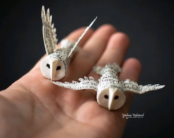 Handmade Paper Owl Sculpture, Athena Mythology Art, Miniature Wings Raised/Open