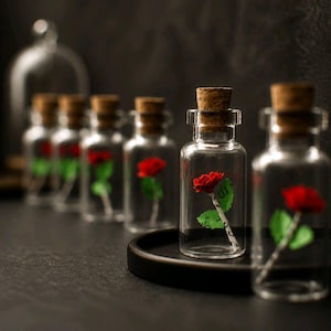 Miniature Rose in Bottle, Tiny Romantic Gift, Handmade Flower Vial, Valentine's Day Gift, Miniature Art