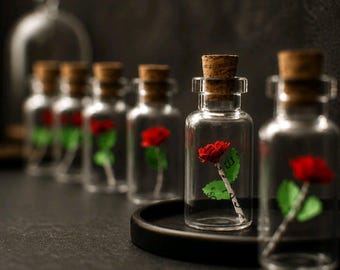 Miniature Rose in Bottle, Tiny Romantic Gift, Handmade Flower Vial, Valentine's Day Gift, Miniature Art
