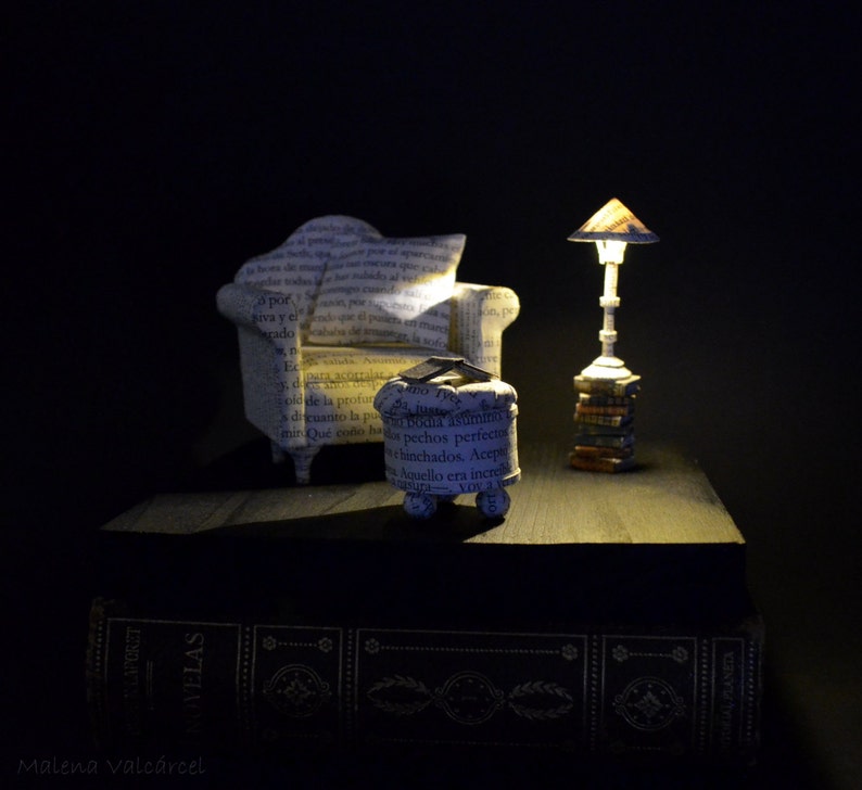 Diorama Paper Sculpture Handmade Art Miniature Art Book Nook Book Paper Diorama with light Great Comfort image 4