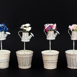 Paper Flowers - Little Water Pot with tiny Flowers - Miniature Paper Art - Artisan creation - Decorative Art - Handmade