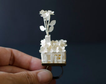 My Lovely House, Paper House Ring, adjustable ring - Made to Order