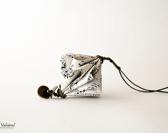 Music Paper Necklace - Paper Jewelry - Paper Art - Origami miniature sculpture