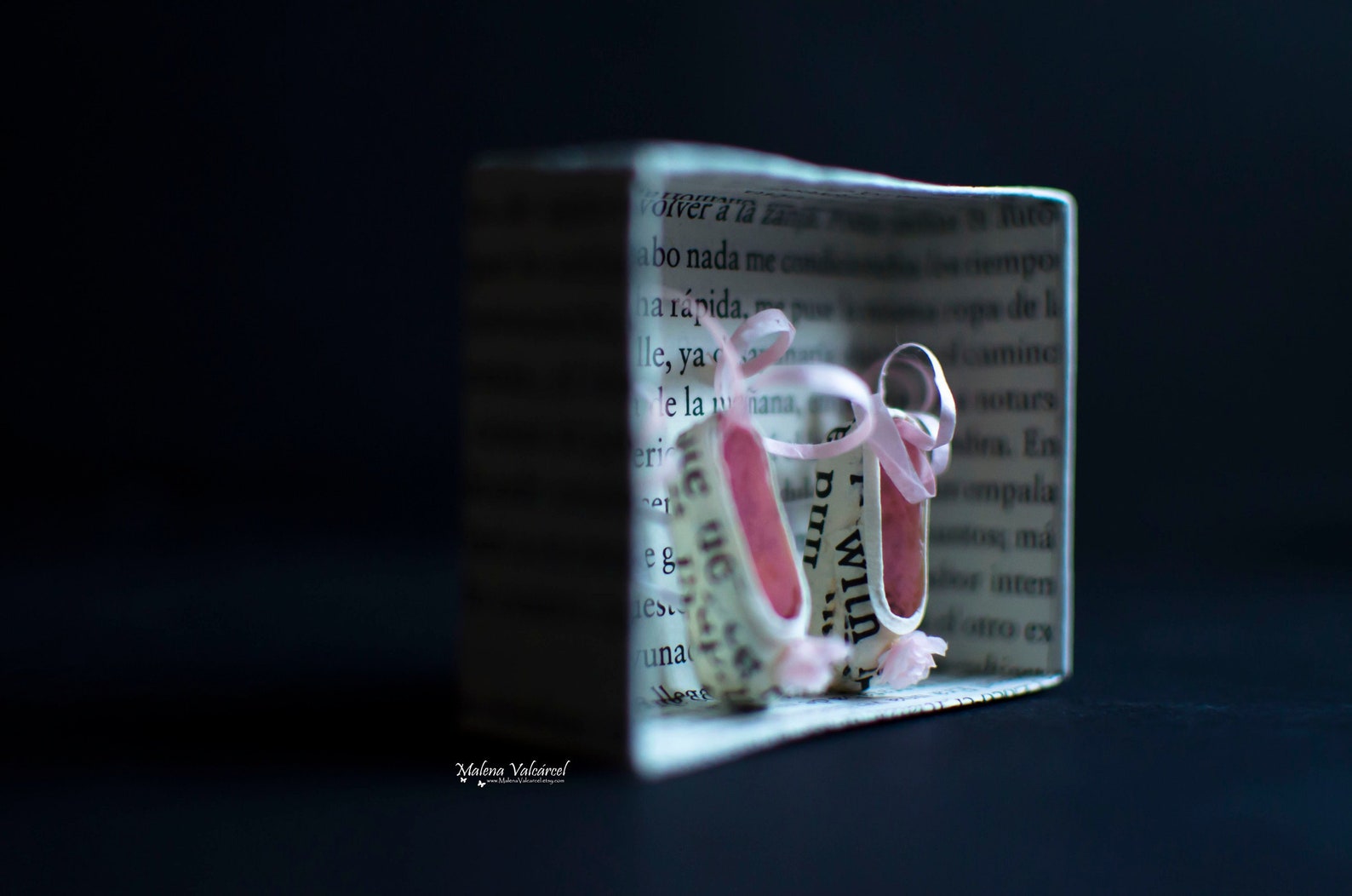 ballerina tiny paper shoes - matchbox art - diorama - ballet shoes - miniature paper shoes