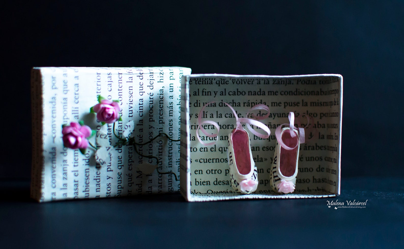 ballerina tiny paper shoes - matchbox art - diorama - ballet shoes - miniature paper shoes