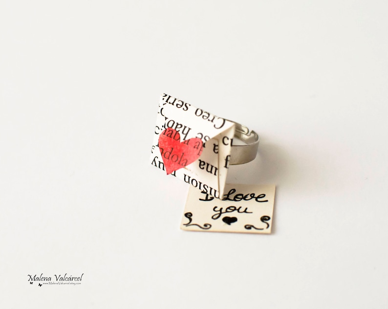 Personalised Message Envelope Ring Paper Ring Miniature Envelope Ring with Personalised Message image 1