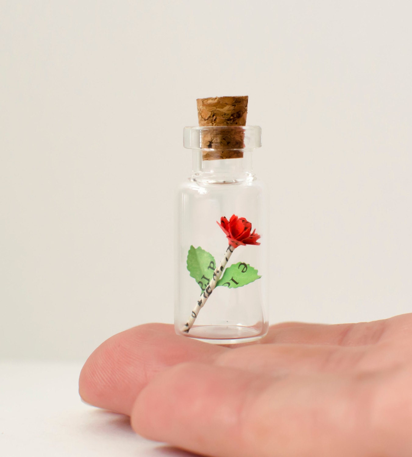 Tiny Paper Rose in a Bottle Vial With Miniature Rose Etsy