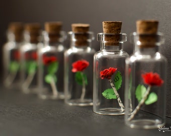 Tiny Paper Rose in a bottle - Vial with miniature rose - Valentines Day - Paper Anniversary - Paper Art - Paper Rose - Chic Miniatures