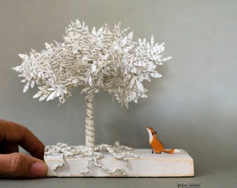 Little Fox under a Tree - Paper Art - Paper Fox - Paper Tree - Artisan Creation