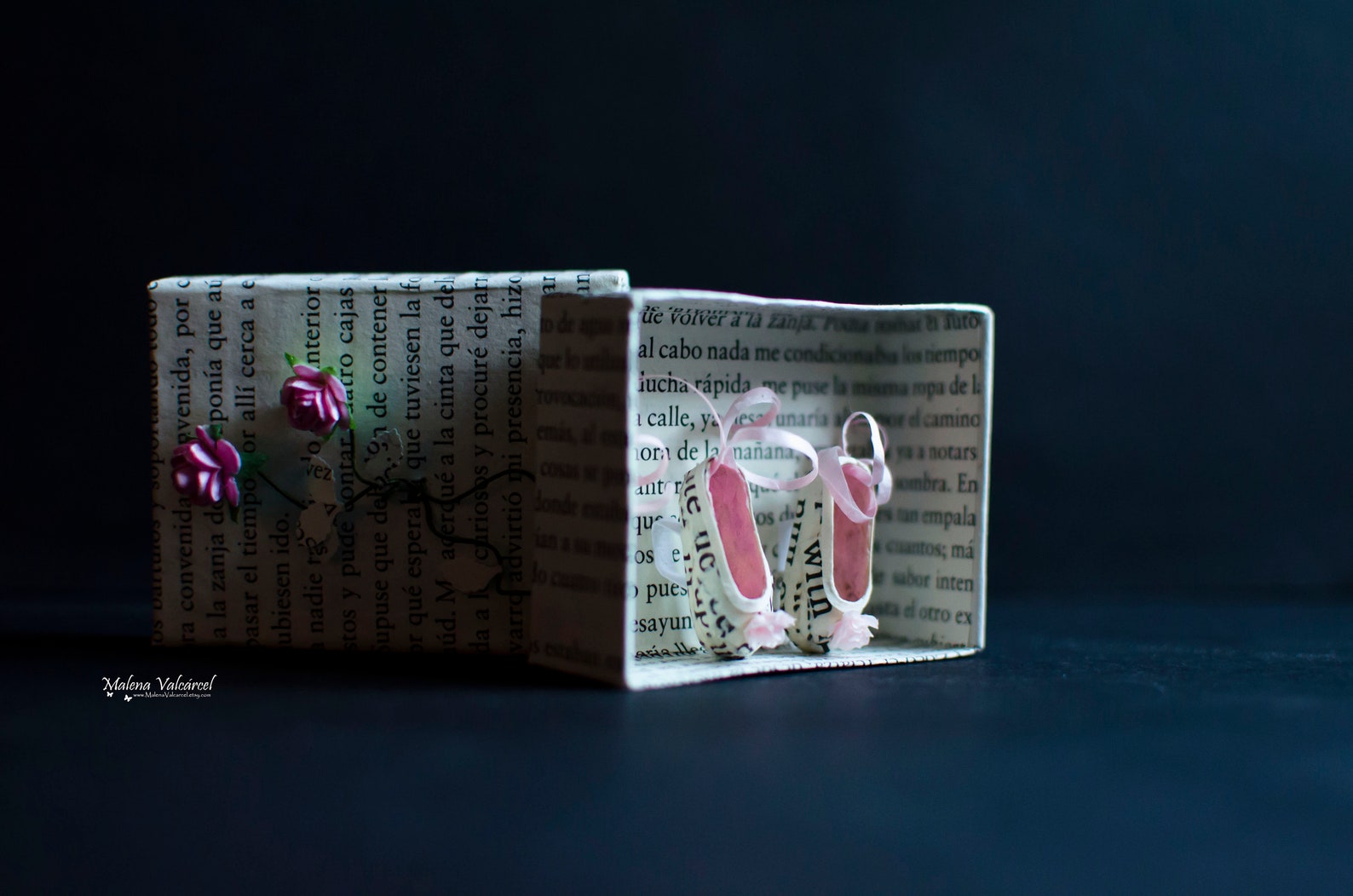 ballerina tiny paper shoes - matchbox art - diorama - ballet shoes - miniature paper shoes
