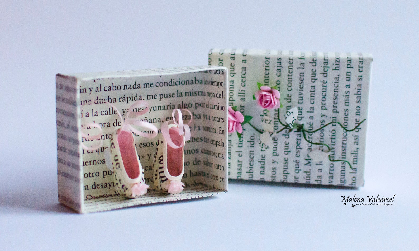 ballerina tiny paper shoes - matchbox art - diorama - ballet shoes - miniature paper shoes