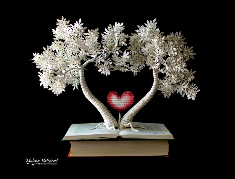 The Tree of Love Book Art Book Sculpture Altered Book Handmade Art Paper Art Paper Tree image 1