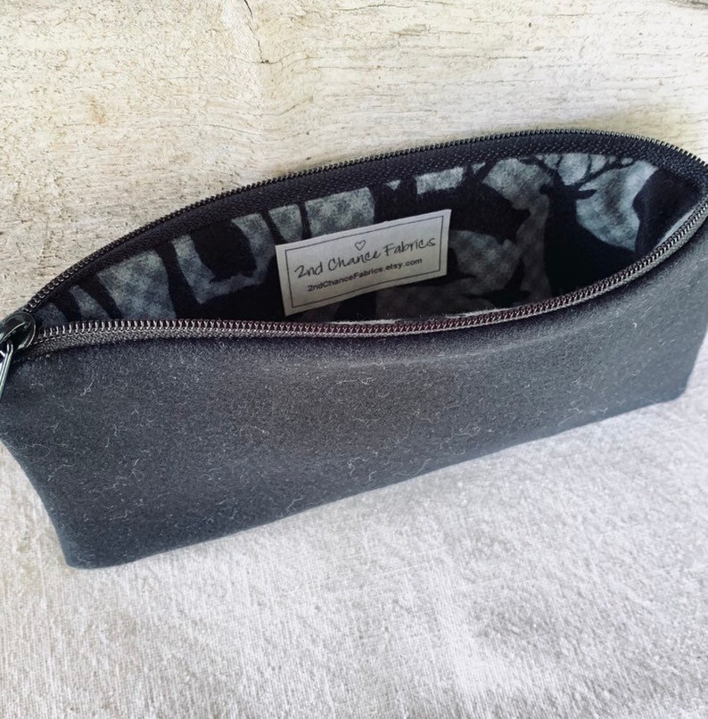 Black Pendelton Wool zipper pouch pencil case Gift for him