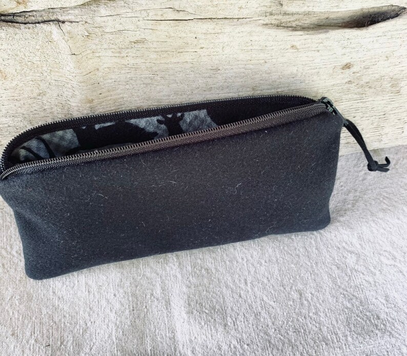 Black Pendelton Wool zipper pouch pencil case Gift for him