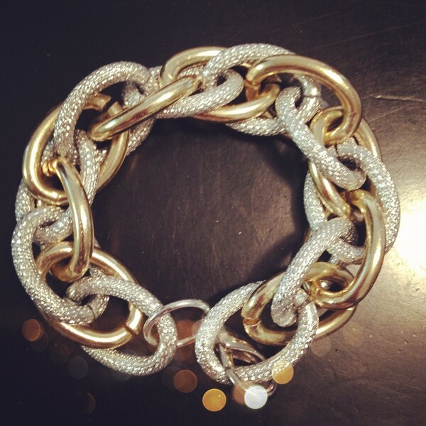 The ABIGAIL : Gold & Textured Silver Chain Linked Bracelet