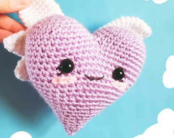 Modèle de crochet de coeur ailé, modèle de coeur d'Amigurumi de Saint-Valentin, modèle de débutant facile de PDF, modèle de coeur de crochet, coeur avec des ailes