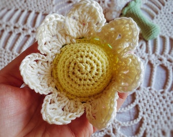 Crochet Daisy Rattle Pattern: Amigurumi Flower, Low Sew (PDF Pattern)
