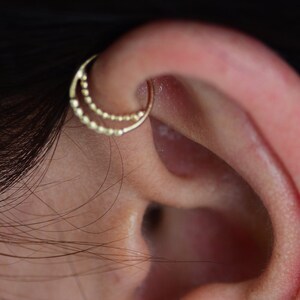 Forward Helix Hoop Earring, 14k Gold Handmade Moon Hoop Cartilage Earring, Rook Piercing, Conch Earring, Daith Tragus, Conch