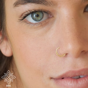 Nose ring 14k SOLID GOLD nose hoop Gold moon ring Moon hoop ring Gold helix hoop earring Septum ring Nipple hoop Body piercing Solid gold