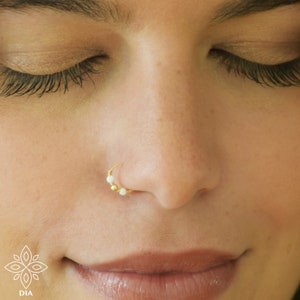 Opal nose ring, 14k GOLD nose earring, Tragus, Helix hoop earring, Tiny Cartilage hoop earring, White Opal Nose ring