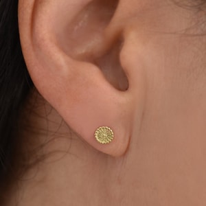 Solid Gold Studs, Filigree Earring, Mandala Stud, Gold Boho Studs, Dainty Earrings, Lace Earrings, Ornate Earrings, 14k