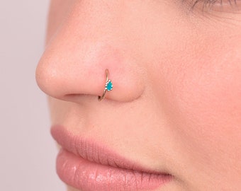 Nose Ring, 14k gold Nose Hoop,cartilage ring, beaded tiny nose hoop, Nose Piercing, Tragus, turquoise hoop, Cartilage Earring, Helix ring