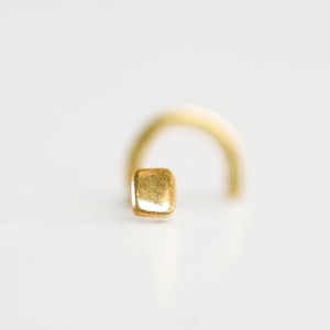 Subtle Solid Gold Square Nose Stud All Hand Made from 14k Gold Tiny