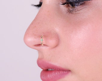 8mm Cartilage Earring Hoop Nose Tragus Earlobe Piercing in 14K Gold Filled with Blue Opal Stone 22 Gauge Sold As One 