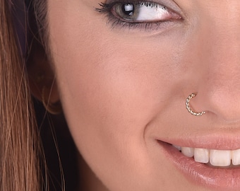 Nose Ring, Gold Nose Ring, 14k GOLD Indian Nose Ring, Nose Hoop, Indian Nostril Hoop, Dot Nose Jewelry, Beaded Solid 14K Gold Nose Ring