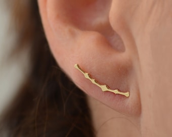 Gold Ear Climber - Dainty Hammered Ear Crawler In Solid Gold, Simple Minimalist Gold Filled Ear Climbers, Rose gold earrings, 14k solid gold