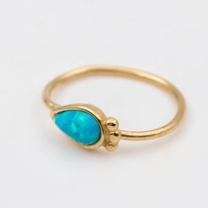 14K Solid Gold belly ring with blue opal/ pink coral / pearl/ white opal/ turquoise, Navel hoop, Cartilage, Piercing hoop, Gold Body Jewelry
