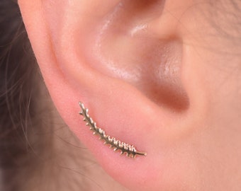 GOLD Ear Climber Earrings, Ear Climbers, 14k Gold Earrings, Ear Crawlers,  Ear Sweep, Long Earrings Gold Rose, SOLID Gold