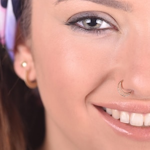 14k GOLD Moon Nose Ring Hoop, Boho Nose Ring, Septum Ring, Nose Jewelry, Rose Gold Nose Rings, Nose Piercing Nose Hoop Yellow gold Nose Ring