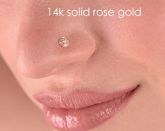 Piercing nasale a disco, Piercing nasale a fiore rotondo, Piercing nasale in oro 14k, Piercing nasale in oro 22G/20G/18G/16G, Piercing nasale piccolo, Piercing nasale piccolo