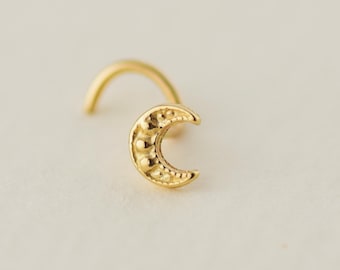 Solid Gold Nose Piercing, Boho Nose Ring Jewelry, Minimal Gold Nose Ring, Shiny 14K Gold Piercing, Small Celestial Nose Jewelry, Gold Moon