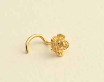 Flower Nose Stud, 14k Gold Nose Stud, Rose Flower Nose Stud, Gold Nose Screw, Dainty Nose Stud, Tiny Nose Stud, Flower Nose Stud