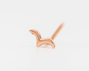 Tiny Nose Stud Bird 14k Rose Gold Nose Ring Solid Gold Rose Yellow