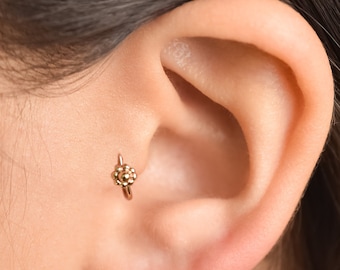 14K Solid Gold tragus tiny flower hoop Tragus Helix Cartilage Conch NoseNose ring Hoop Piercing Ear Lobe Earring For Women, body jewelry