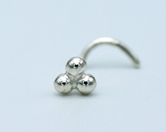 Three Tiny balls nose stud, Tragus Earring, Silver Sterling Nose jewelry, Tribal Nose Stud, Silver Nose Piercing, Tiny Nose Stud