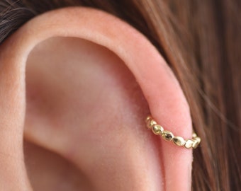 Tiny Helix Earring Hoop, 14k Gold Helix Dot Ball Earring, Solid Gold Body Hoop Earrings,  Helix Cartilage Nose Rings