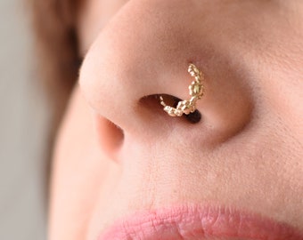 Flower Nose Ring, 14k Gold Nose Hoop, Snug Nose Piercieng, 18 gauge Nose Ring, 20g Nose Hoop