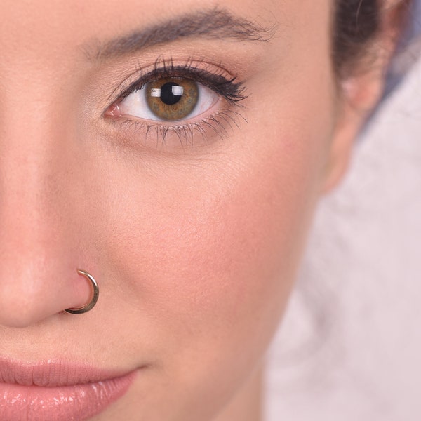 Hammered Gold Nose Ring, 14k Gold cartilage ring, Tragus Hoop, Rose Gold Nose Hoop, Helix Hoop Rose Gold, 22g Nose Ring, 18g hoop